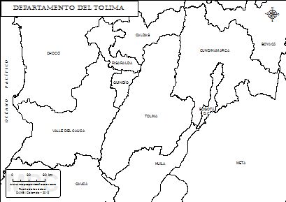 Mapa del departamento del Tolima para colorear.