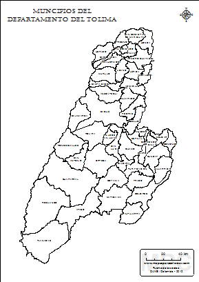 Mapa departamento del Tolima y sus municipios para colorear.