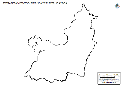 Mapa contorno del departamento del Valle del Cauca.