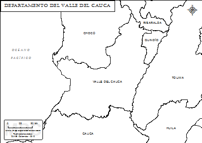 Mapa del departamento del Valle del Cauca para colorear.