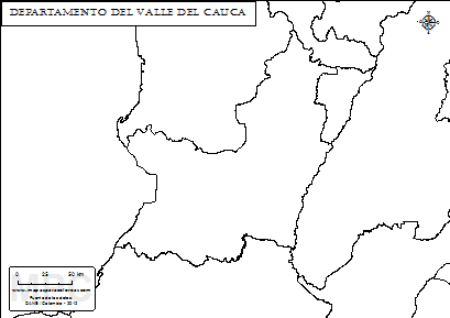 Mapa del departamento del Valle del Cauca para colorear.