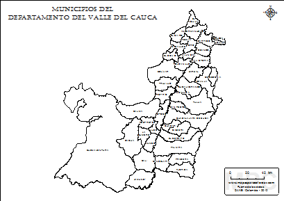 Mapa departamento del Valle del Cauca y sus municipios para colorear.