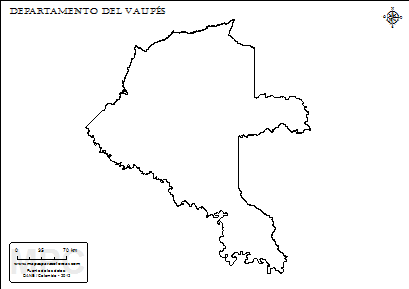 Mapa contorno del departamento del Vaupés.