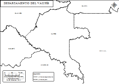 Mapa del departamento del Vaupés para colorear.