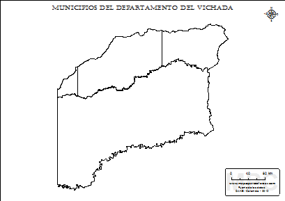 Mapa de muicipios del Vichada sin nombres para completar y colorear.