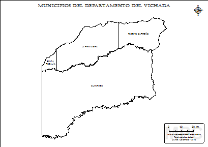 Mapa departamento del Vichada y sus municipios para colorear.
