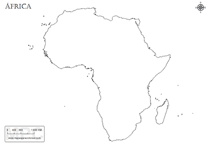 Contorno del mapa de África para colorear.