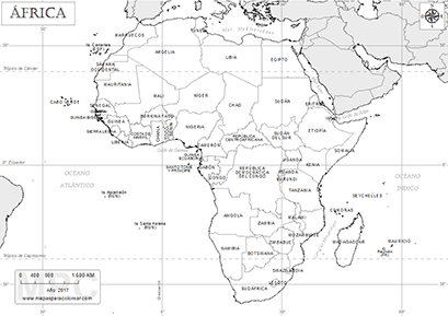 Mapa de África político con nombres para colorear.