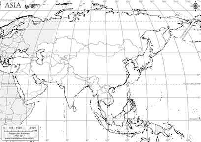 Mapa de Ásia mudo para colorear.