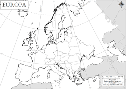 Mapa de Europa mudo, sin nombres para colorear.
