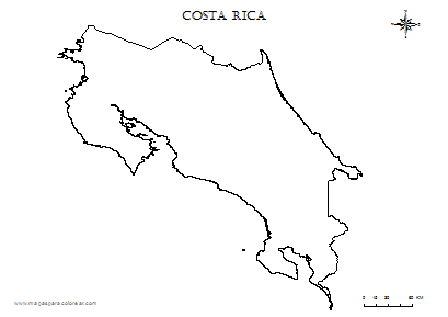 Contorno del mapa de Costa Rica para colorear.