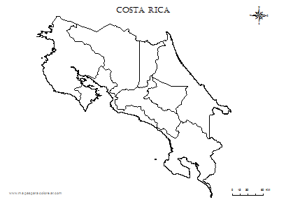 Mapa de Costa Rica por provincias para colorear.