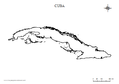 Contorno del mapa de Cuba para colorear.