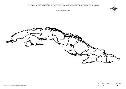 Mapa de Cuba por provincias para colorear - División de 1976.