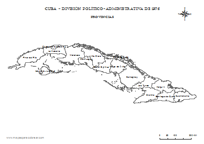 Mapa de provincias de Cuba com nombres para colorear - División de 1976.