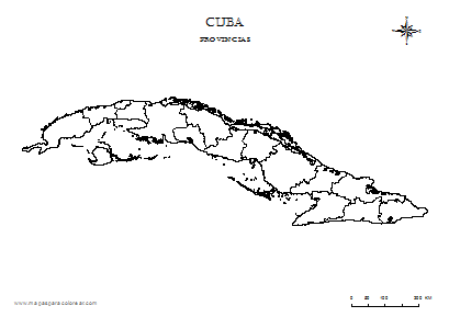 Mapa de Cuba por provincias para colorear.
