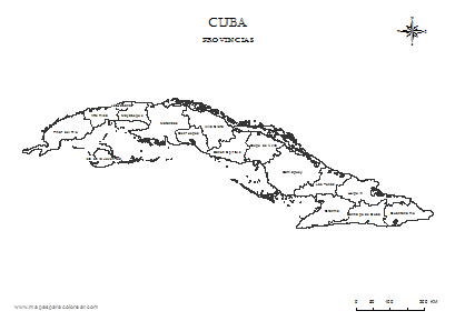 Mapa de provincias de Cuba para colorear.