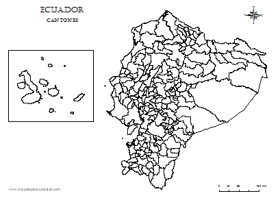 Mapa de Ecuador por cantones para colorear.
