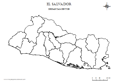 Mapa de El Salvador por departamentos para colorear.