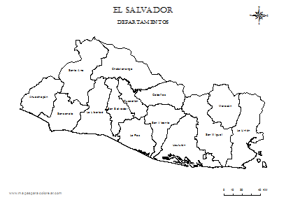 Mapa de departamentos de El Salvador para colorear.