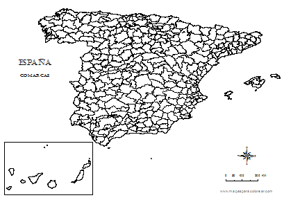 Mapa de España por comarcas.