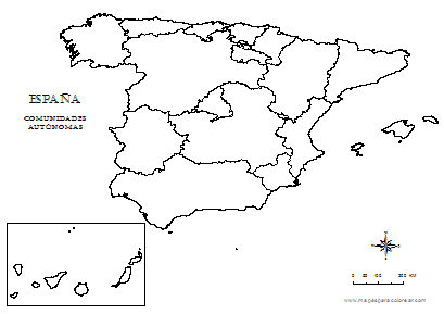 Mapa de España por comunidades autónomas para colorear.