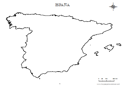 Contorno del mapa de España para colorear.