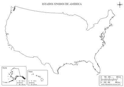Mapa contorno de los Estados Unidos para colorear.