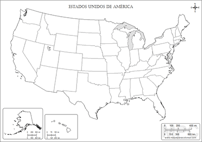 Mapa de Estados Unidos sin nombres para colorear.