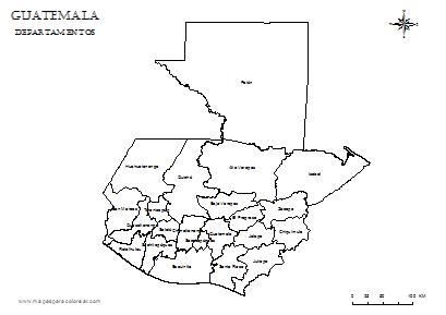 Mapa de departamentos de Guatemala para colorear.