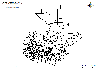 Mapa de Guatemala por municipios para colorear.