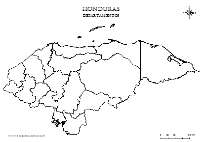 Mapa de Honduras por departamentos para colorear.