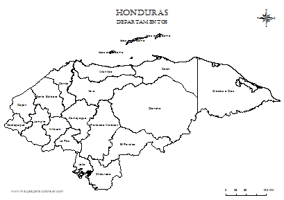 Mapa de departamentos de Honduras para colorear.