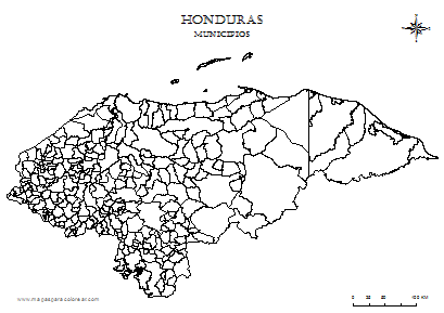 Mapa de Honduras por municipios para colorear.