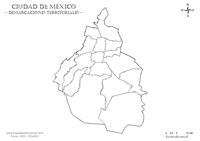 Mapa de demarcaciones territoriales (alcadías) de la Ciudad de México para completar con nombres.