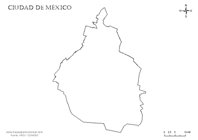Mapa del contorno de Ciudad de México para colorear.