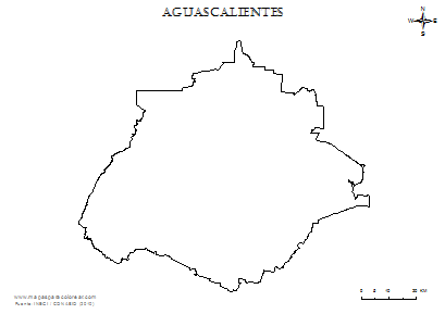 Contorno del mapa de Aguascalientes para colorear.