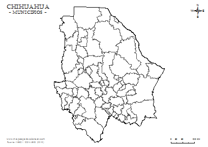 Mapa de municipios del estado de Chihuahua para completar com los nombres.