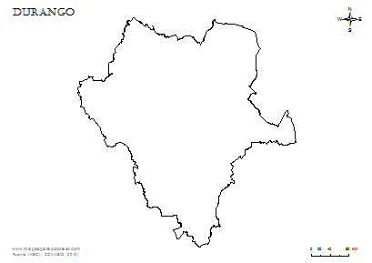 Mapa del contorno de Durango para colorear.