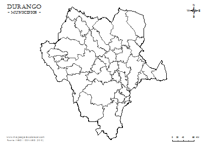 Mapa de municipios de Durango para completar y colorear.