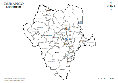 Mapa de Durango por municipios para colorear.