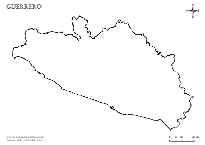 Contorno del mapa de Guerrero para colorear.