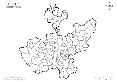 Mapa de Jalisco para completar com los nombres de los municipios.