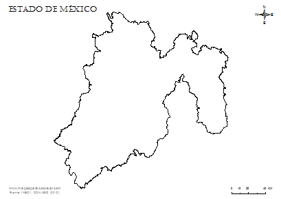 Mapa del contorno del estado de México para colorear.