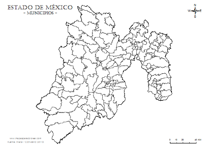 Mapa del estado de México, municipios sin nombres.