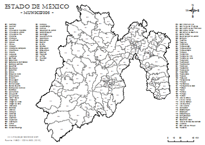 Mapa de municipios del estado de México com nombres para colorear.
