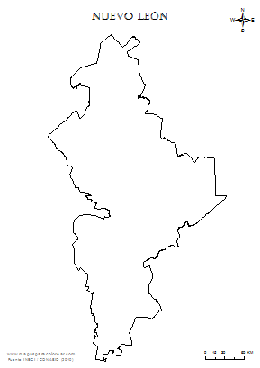 Contorno del mapa de Nuevo León para colorear.