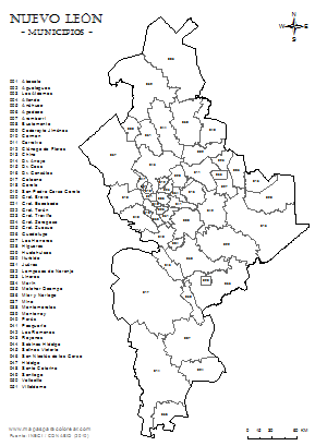 Mapa de municipios de Nuevo León para colorear.