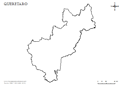 Contorno del mapa de Querétaro para colorear.
