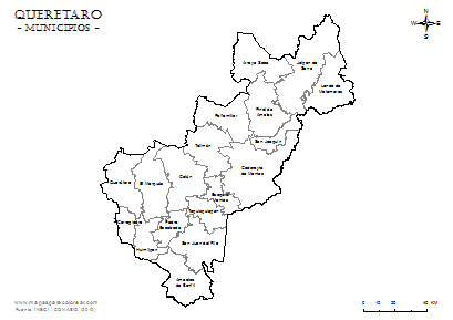 Mapa de municipios de Querétaro em blanco para colorear.